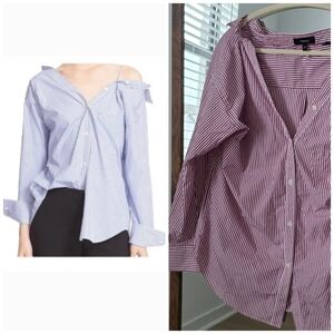 Theory Off-Shoulder Button Down Shirt, Medium, Oversized